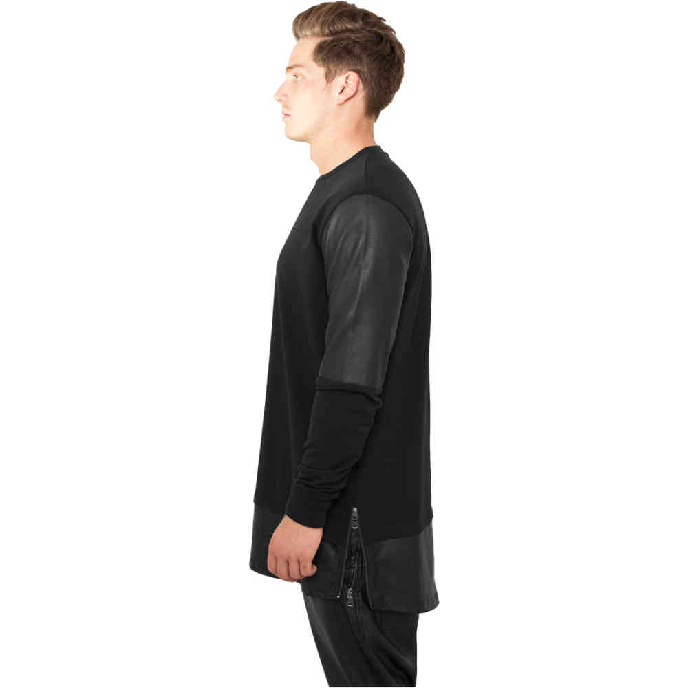 Urban Classics - Long Zipped Leather Imitation Sweater/trui - Zwart